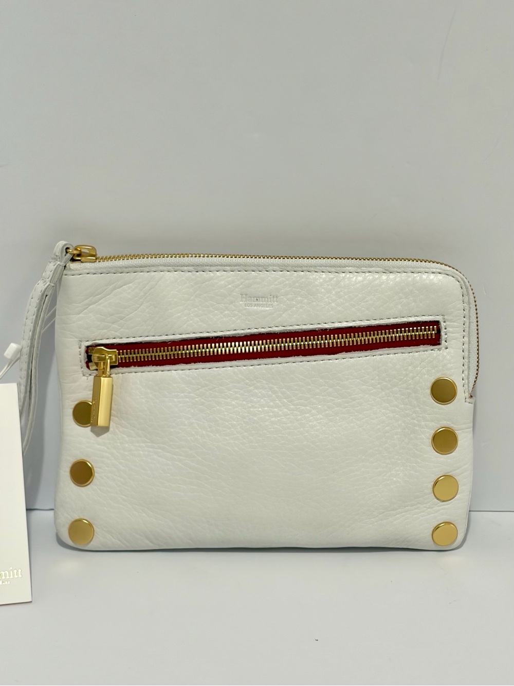 Hammitt Nash SM Crossbody/Wristlet/Ceramic White/Brushed Gold/Red Zip/Brand 🆕